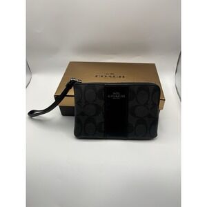 Coach SV Graphite Corner Zip Wristlet Wallet - Includes Box - Black